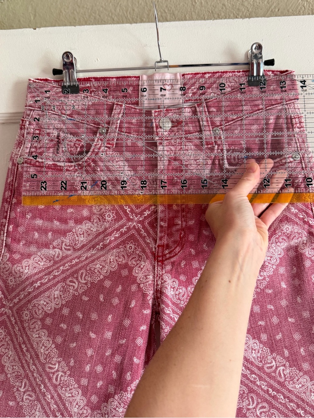 Revice Red Bandana Print Cropped Denim Shorts - Picture 4 of 7